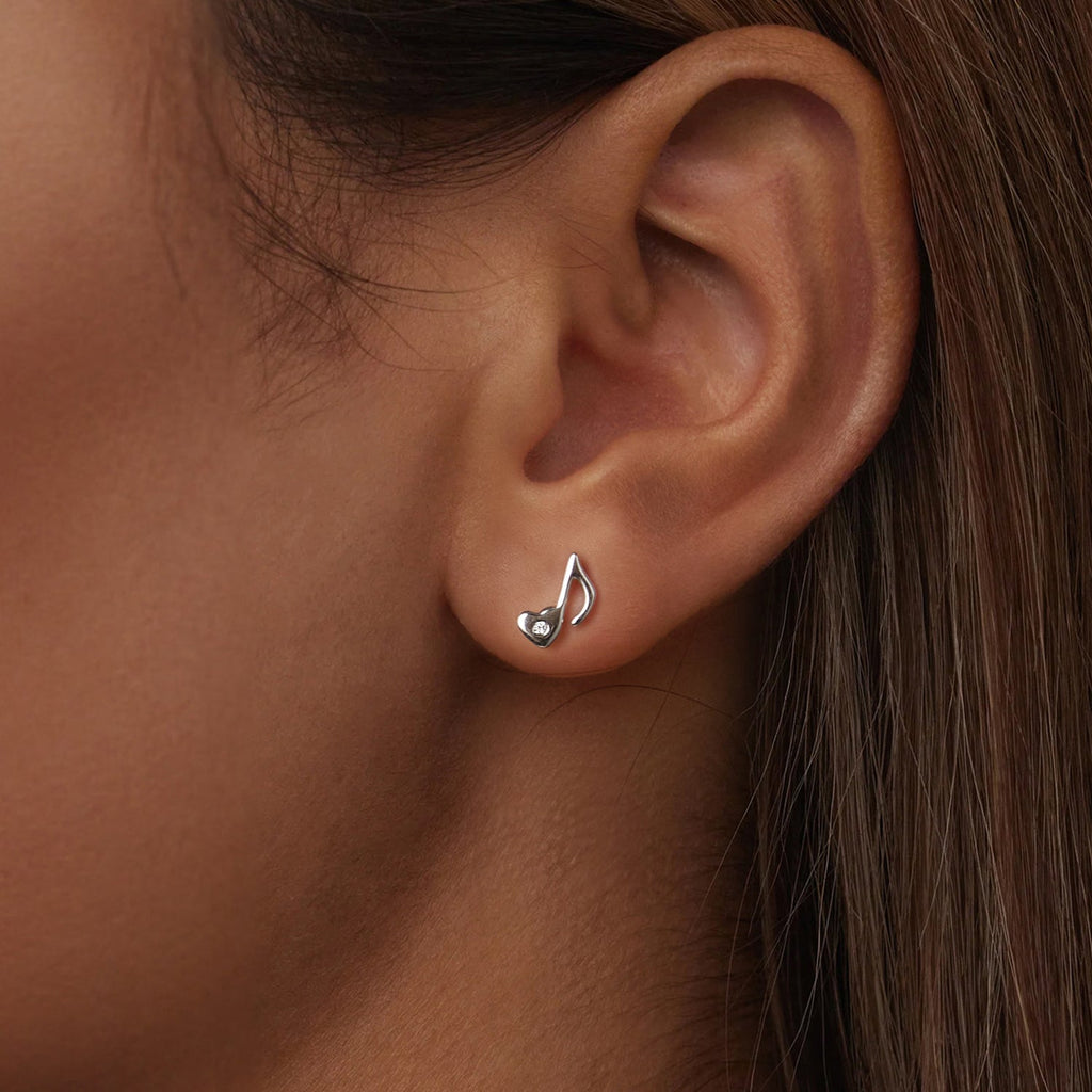 925 Sterling Silver Earrings with Pavé Setting CZ in White Gold Finish, 1x0.7cm for Women