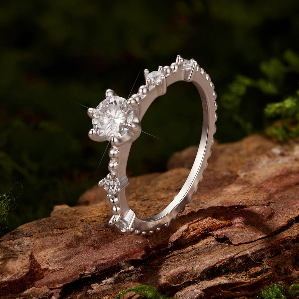 925 Sterling Silver White Gold Plated Size 6 Moissanite Pavé CZ Ring for Women