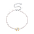 925 Sterling Silver White Gold Plated Nacre Synthetic Pearl CZ 16+5cm Bracelet for Women