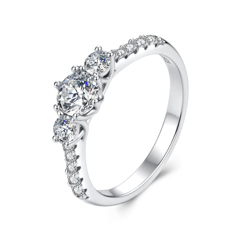 925 Sterling Silver White Gold Plated Moissanite Ring Size 6 for Women