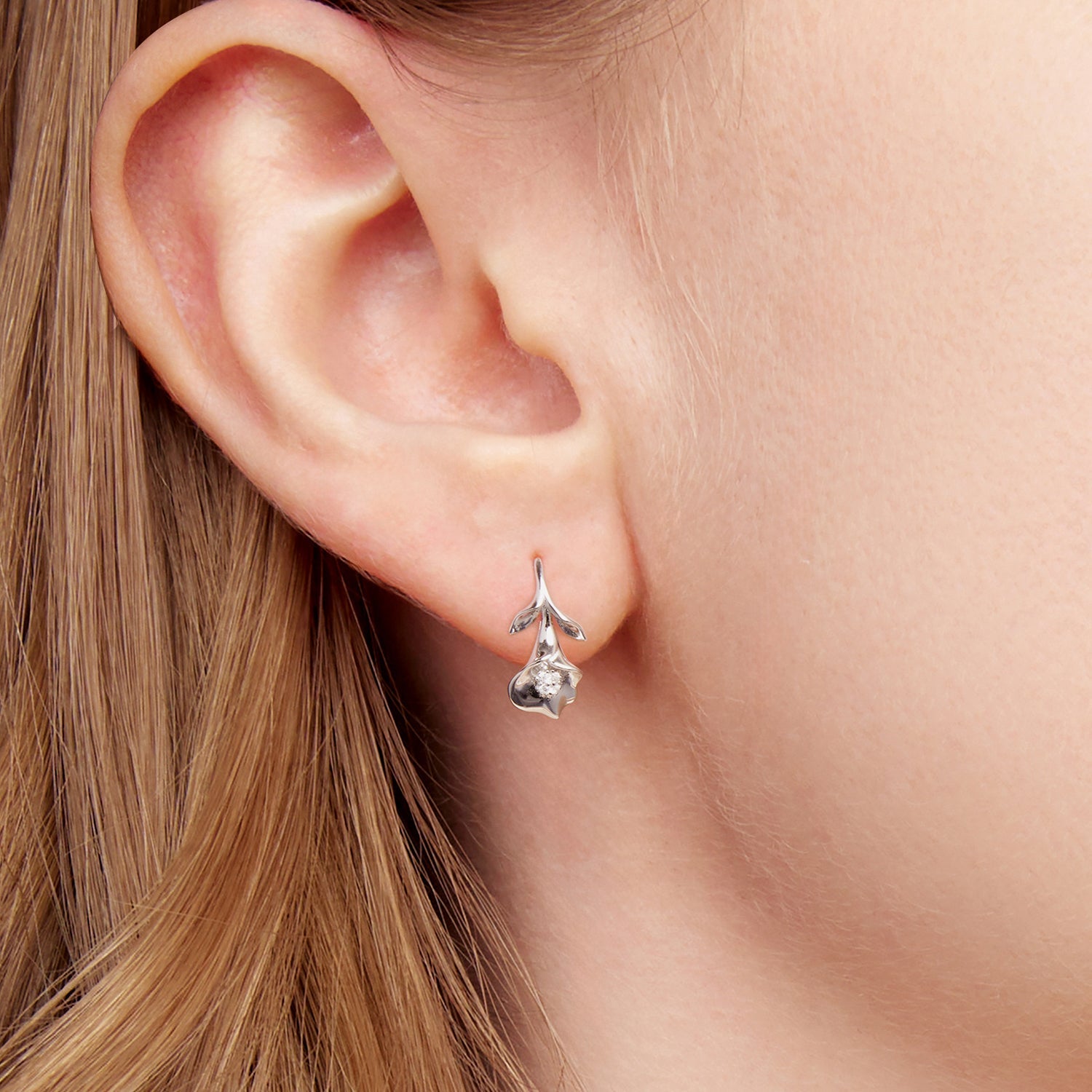 925 Sterling Silver Earrings with White Gold Plating and CZ