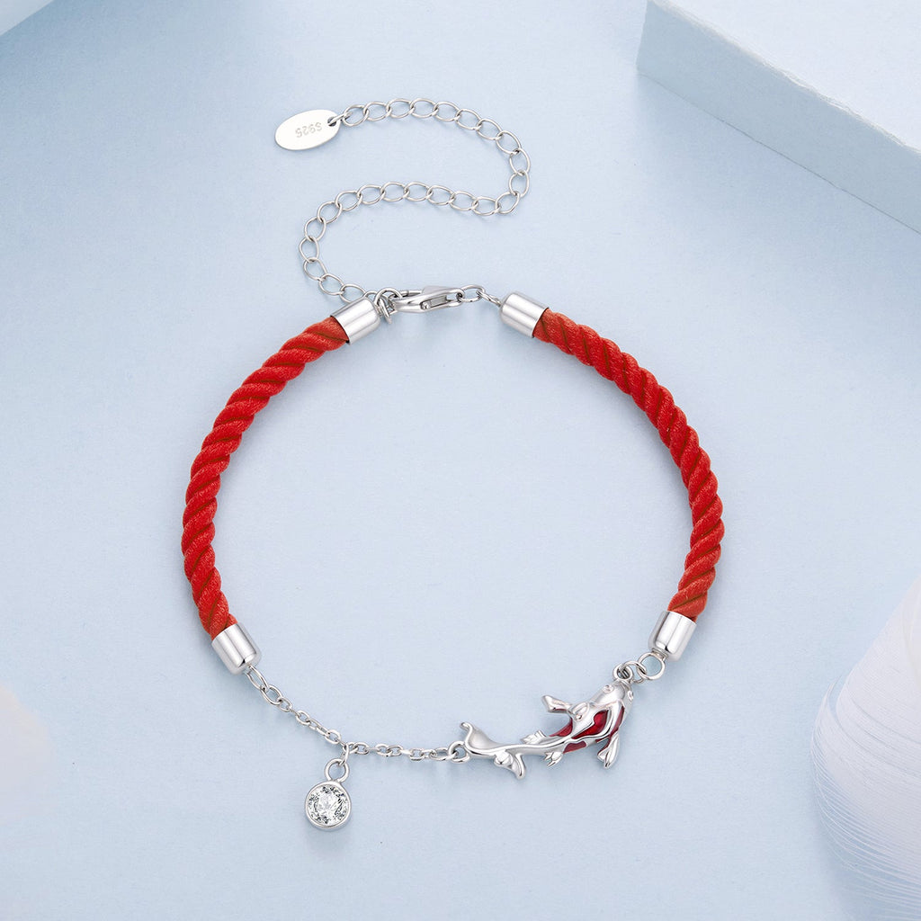 925 Sterling Silver White Gold Plated Enamel CZ Koi 16+6cm Bracelet for Women