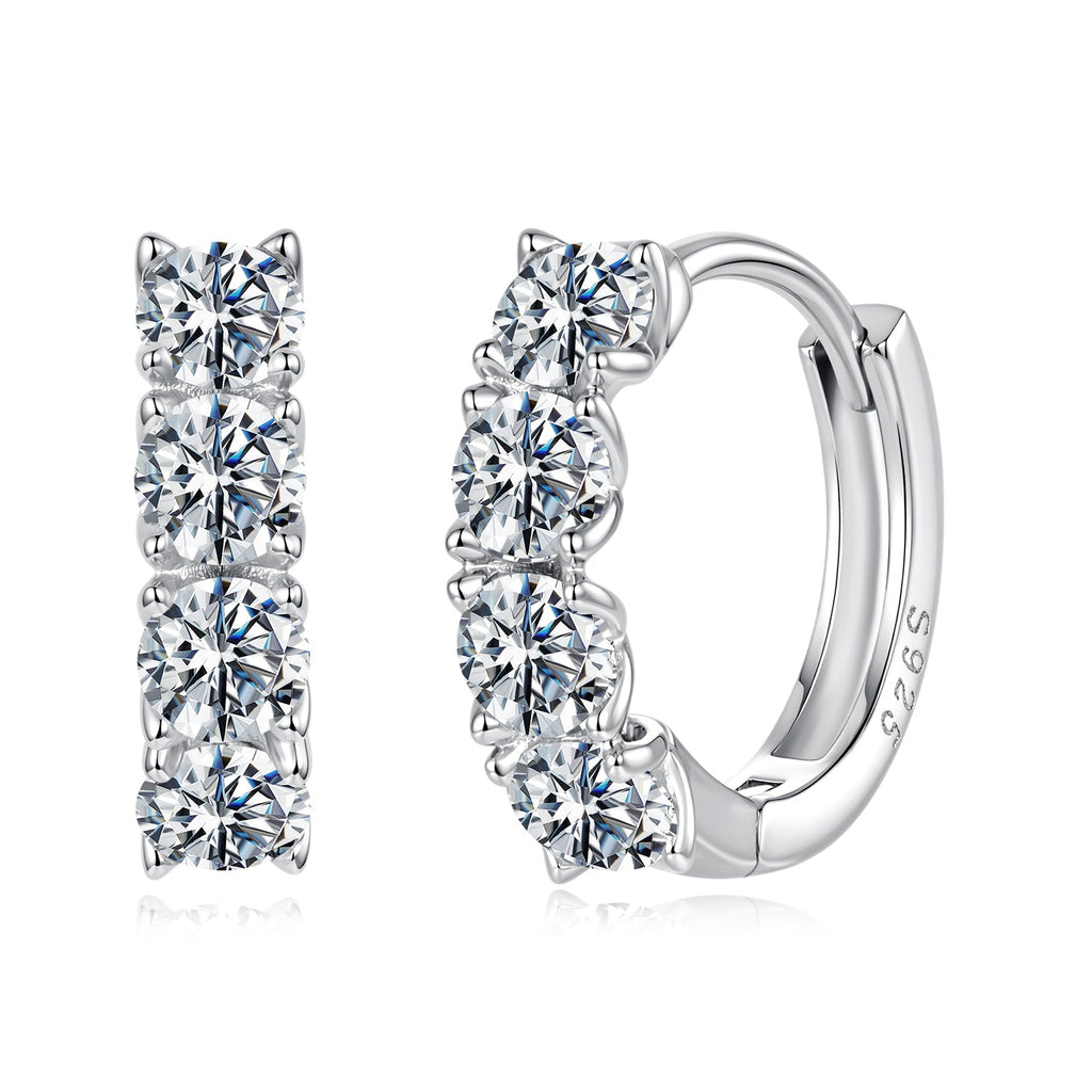 925 Sterling Silver White Gold Plated 0.10 Ct Moissanite CZ 1.1 cm Hoop Earrings for Women
