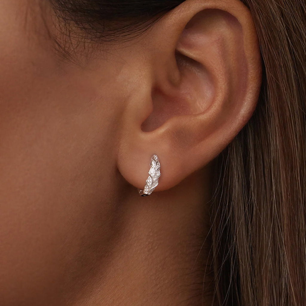 925 Sterling Silver Earrings with Pavé Setting CZ and White Gold Plating for Women