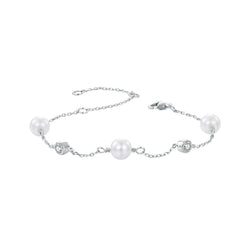 925 Sterling Silver 3mm Moissanite & Shell Pearl Bracelet for Women