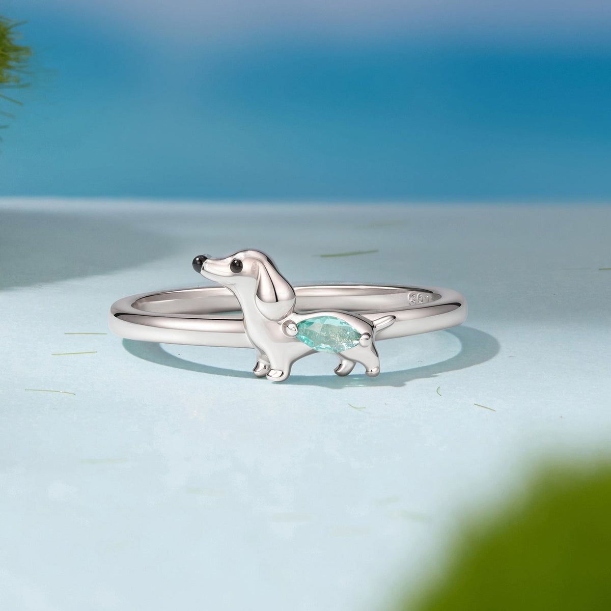 925 Sterling Silver White Gold Plated Transparent Glass Enamel Size E Ring for Women