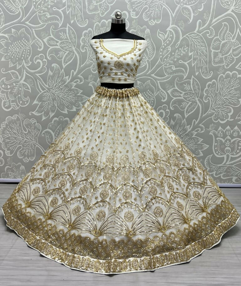 Off White Bridal Net Sequins and Handwork Wedding Lehenga Choli