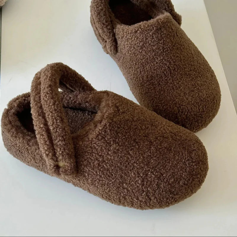 Women Beige Fleece Lined Fluffy Slippers Soft Cozy House Shoes - Image 25