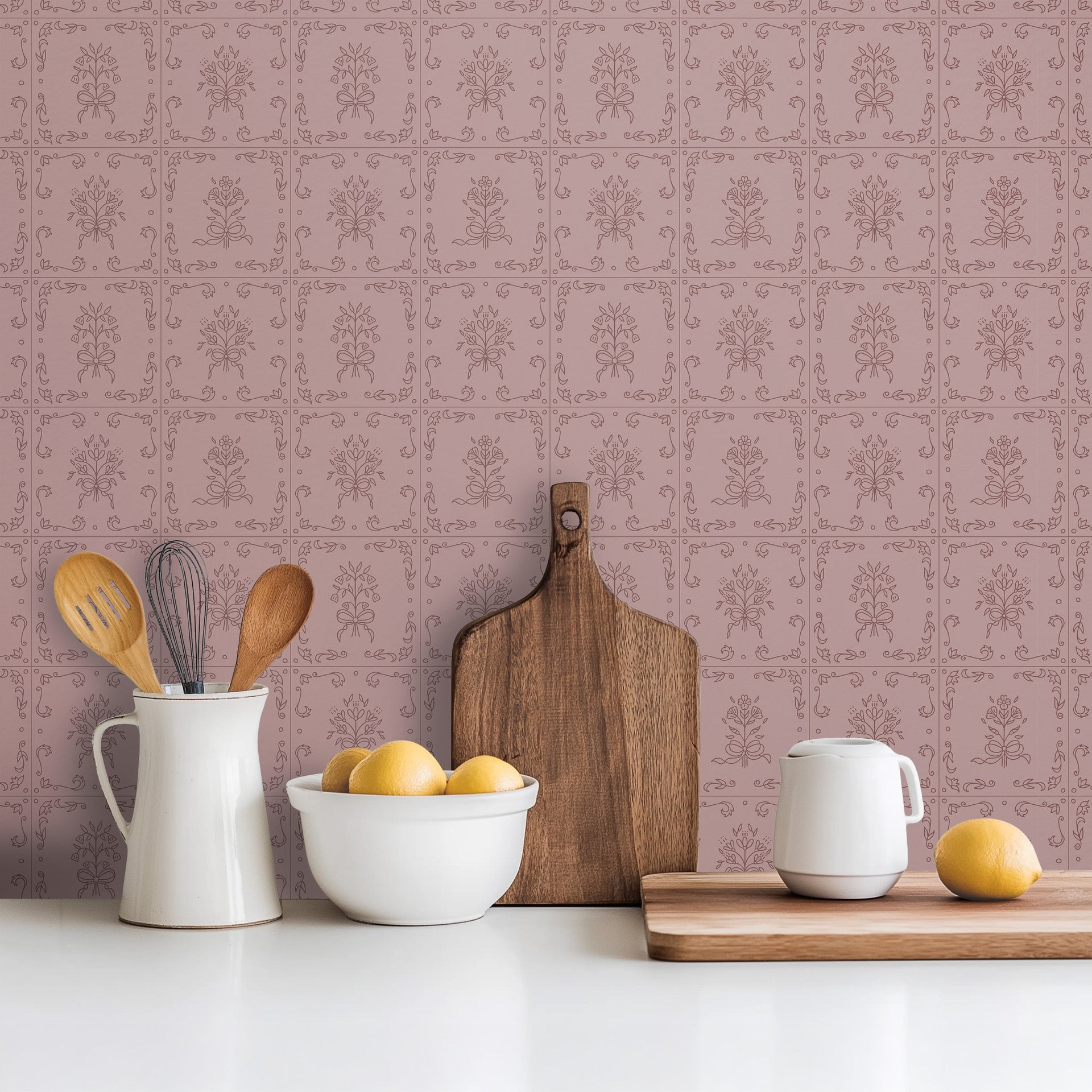 Wrenna Floral Removable Wallpaper in Off-White and Dusty-Rose