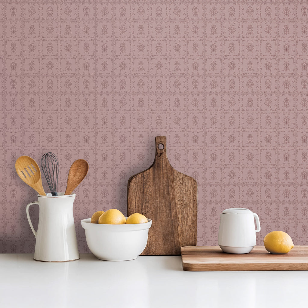 Wrenna Floral Removable Wallpaper in Off-White and Dusty-Rose
