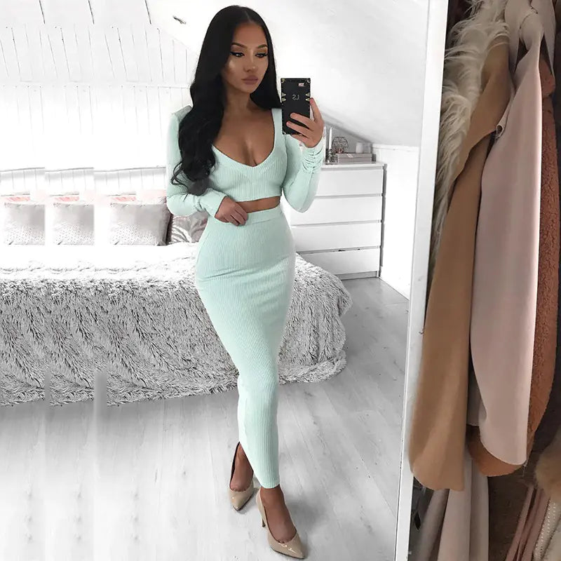 New Women's Cotton Long Sleeve Dress Set for Fall/Winter