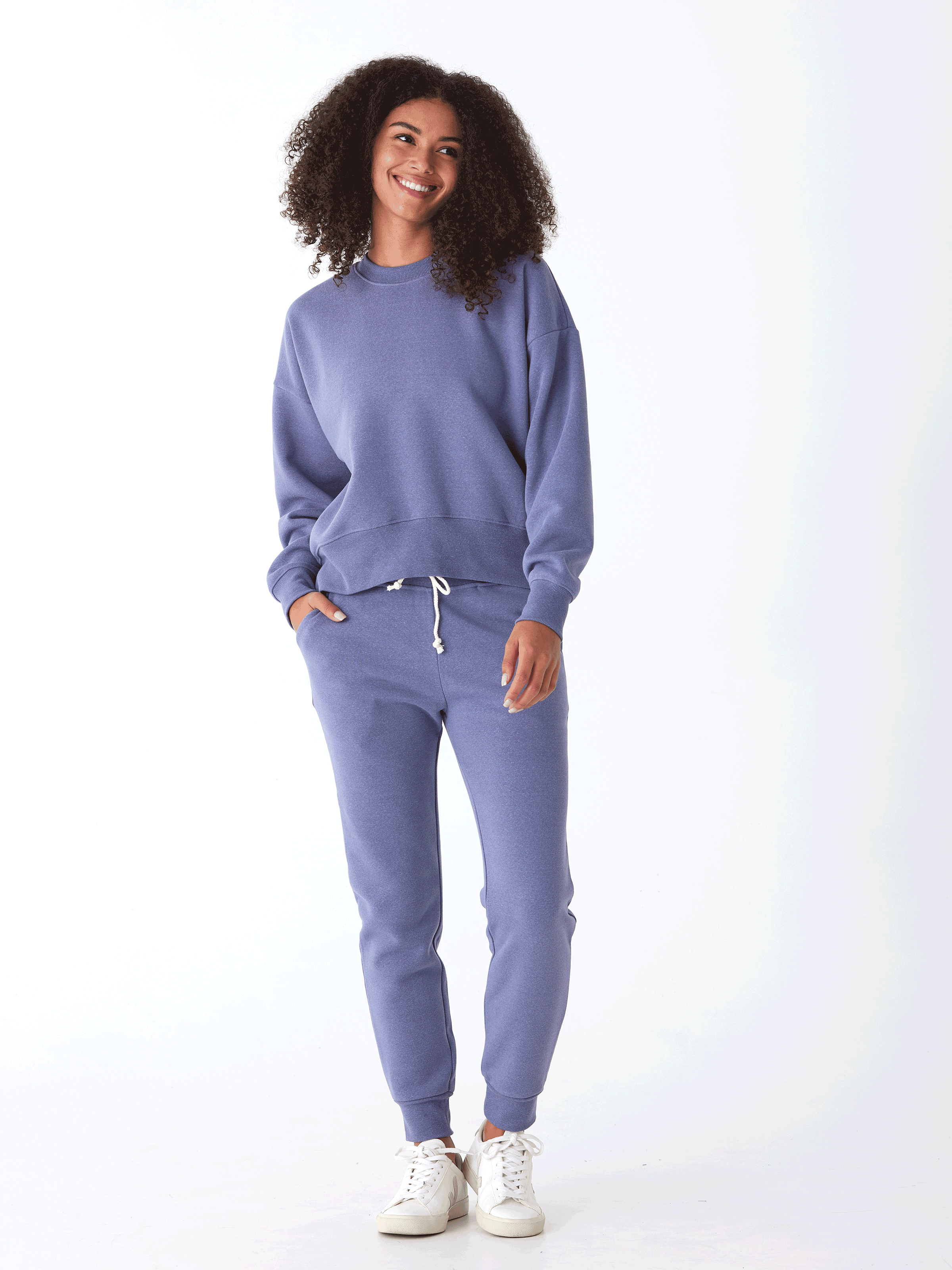 Naia Women's Cropped Triblend Fleece Pullover in Blue