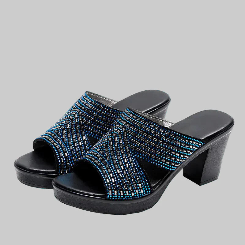 Rhinestone Platform Thick Heel High Heels