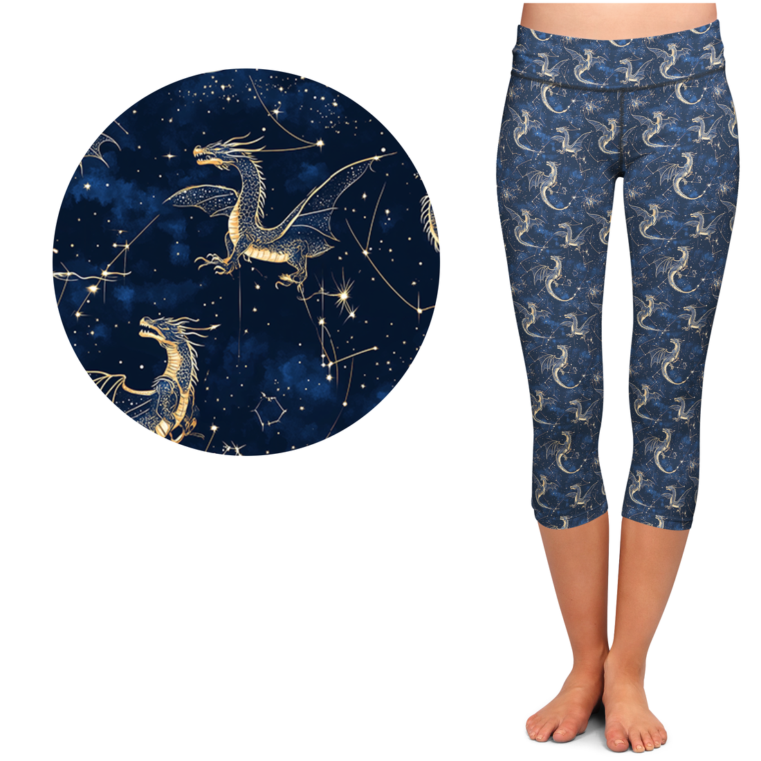 Celestial Dragon Leggings & Activewear – Midnight Blue & Gold
