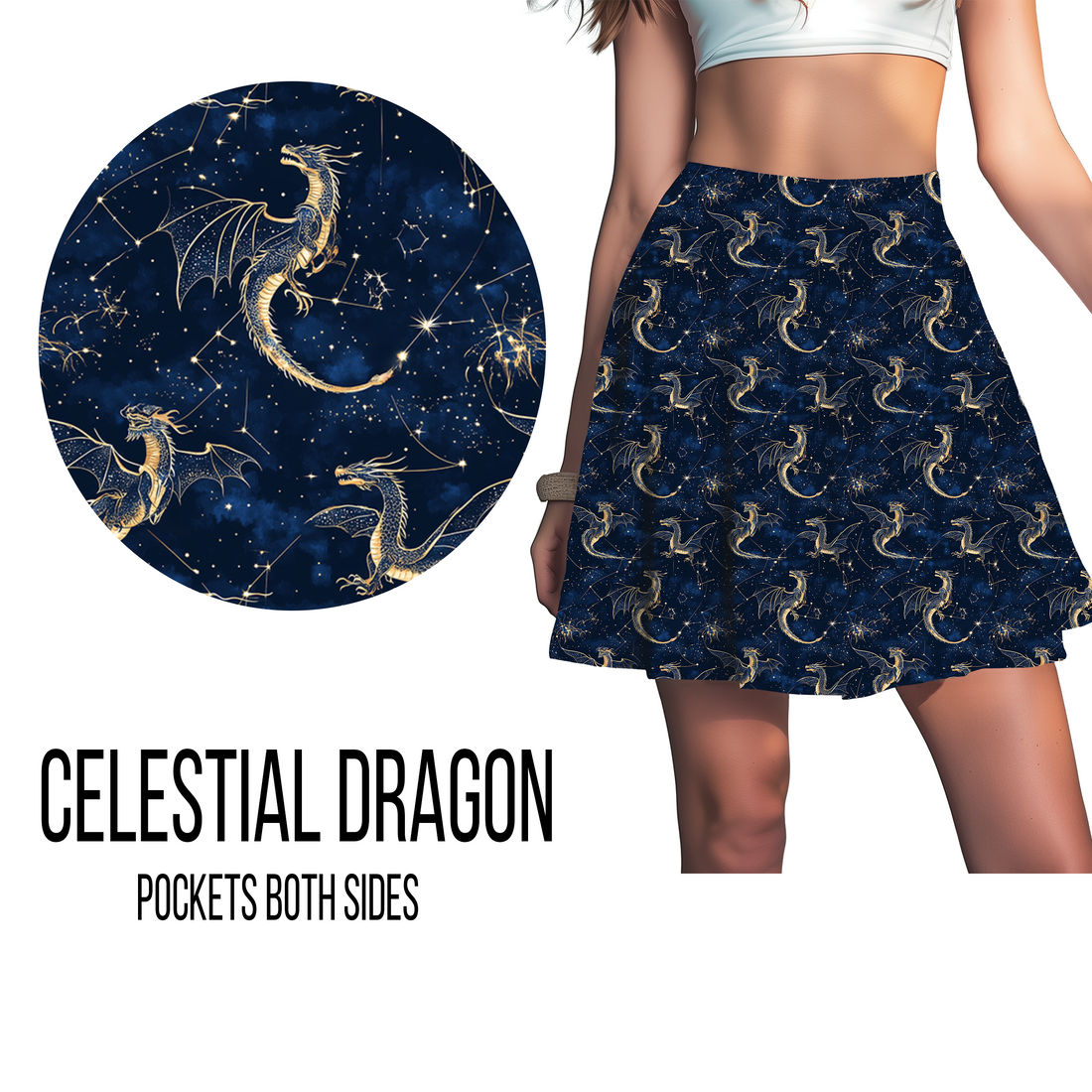 Celestial Dragon Leggings & Activewear – Midnight Blue & Gold