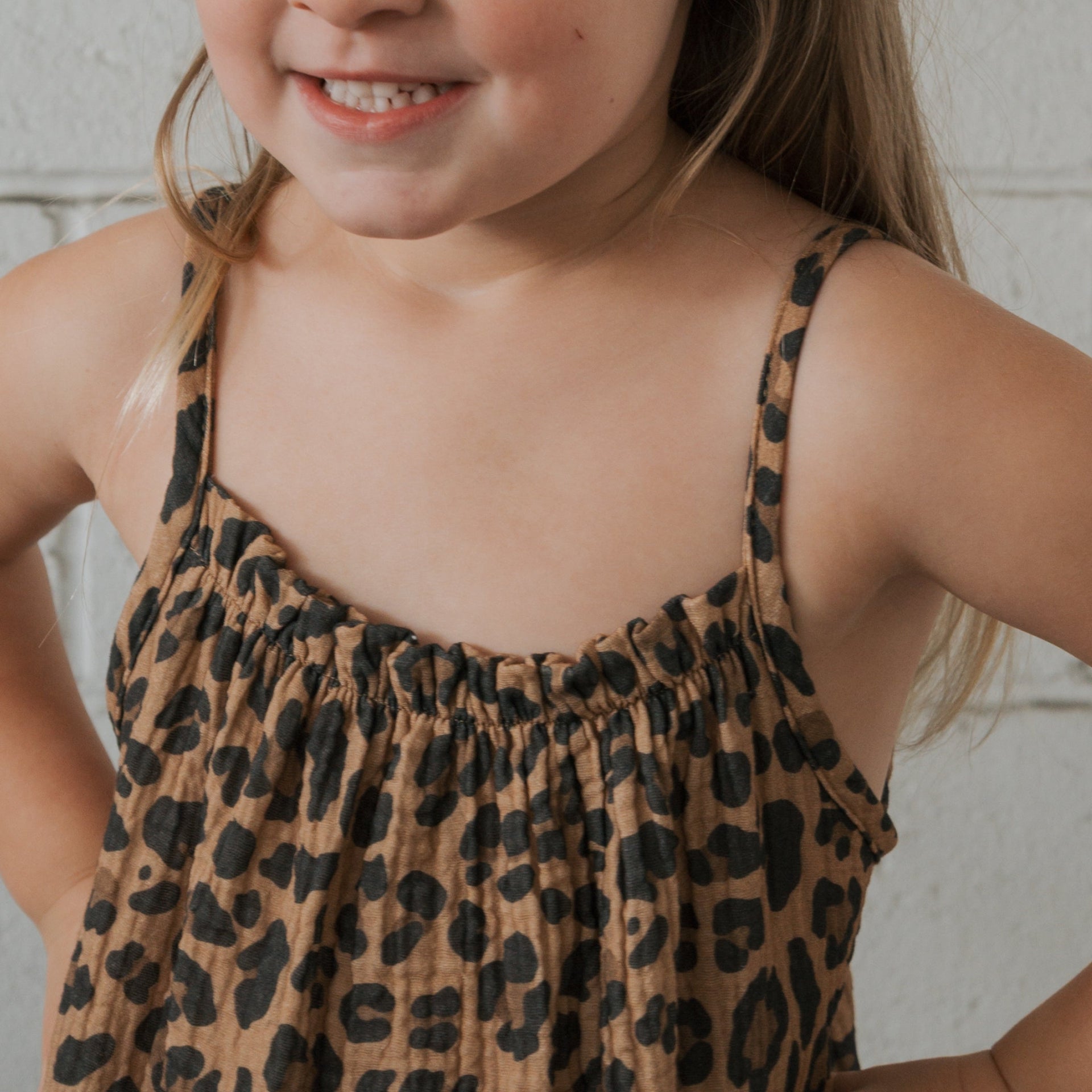 Kids Sleeveless Muslin A-Line Dress in Leopard Print