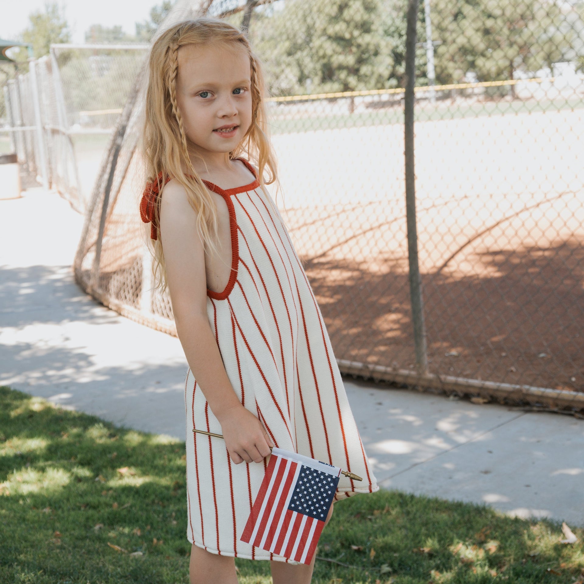 Picnic Pinstripe Knit Dress - Relaxed A-Line Sleeveless Dress