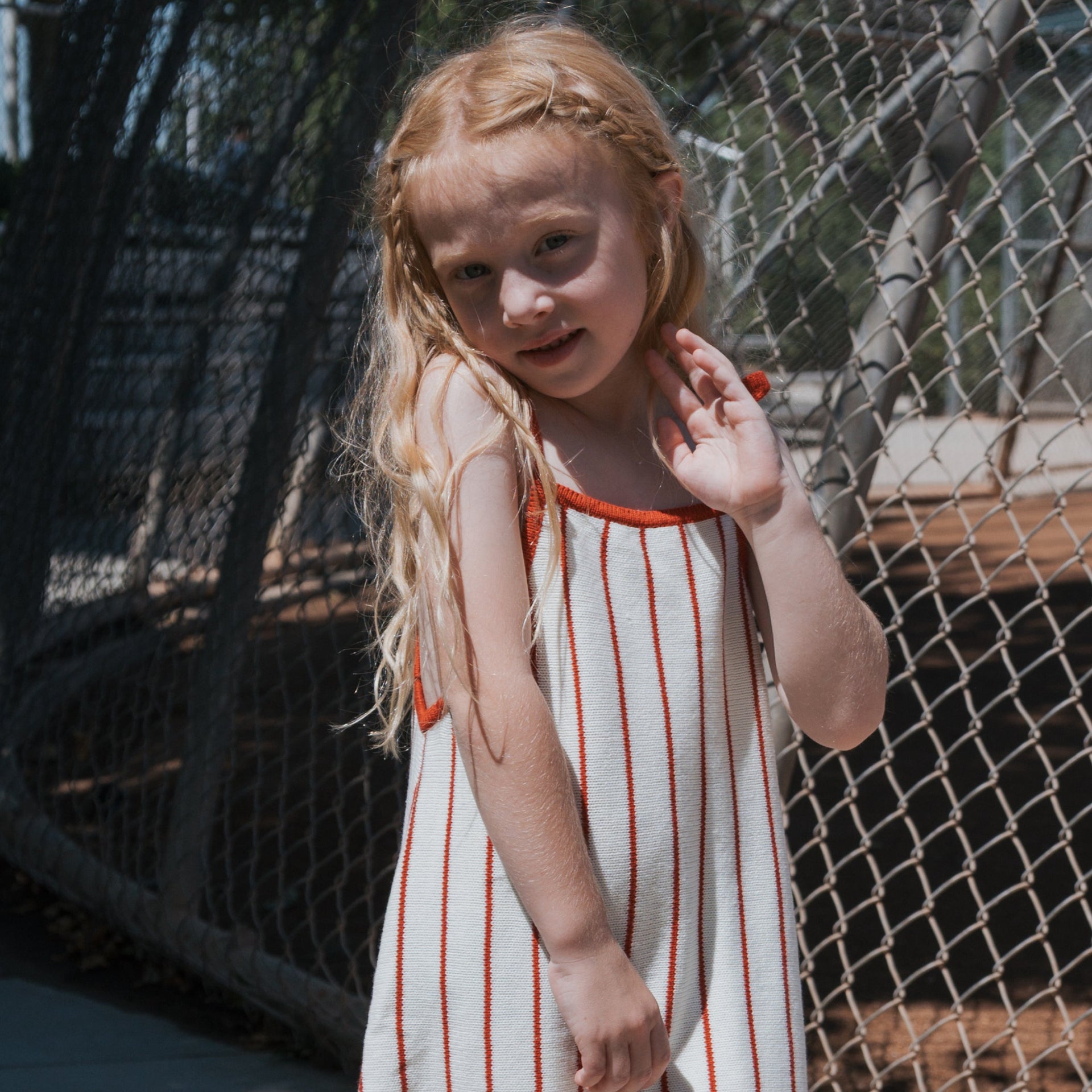 Picnic Pinstripe Knit Dress - Relaxed A-Line Sleeveless Dress