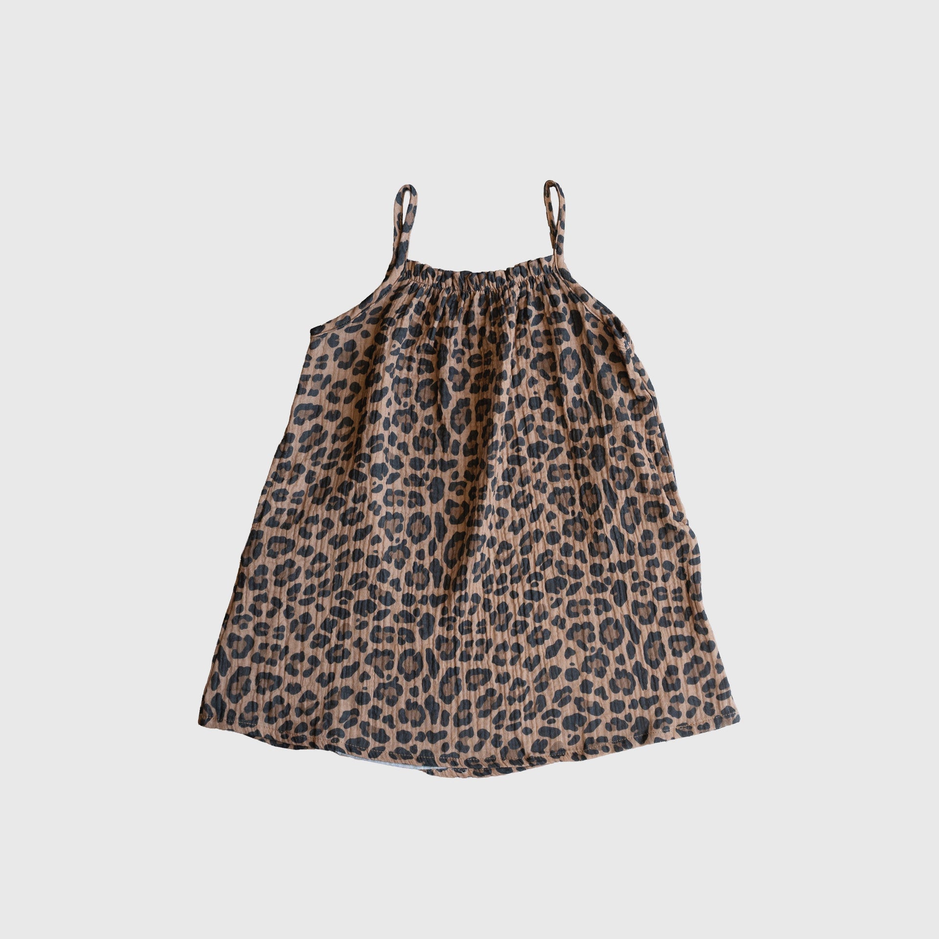 Kids Sleeveless Muslin A-Line Dress in Leopard Print