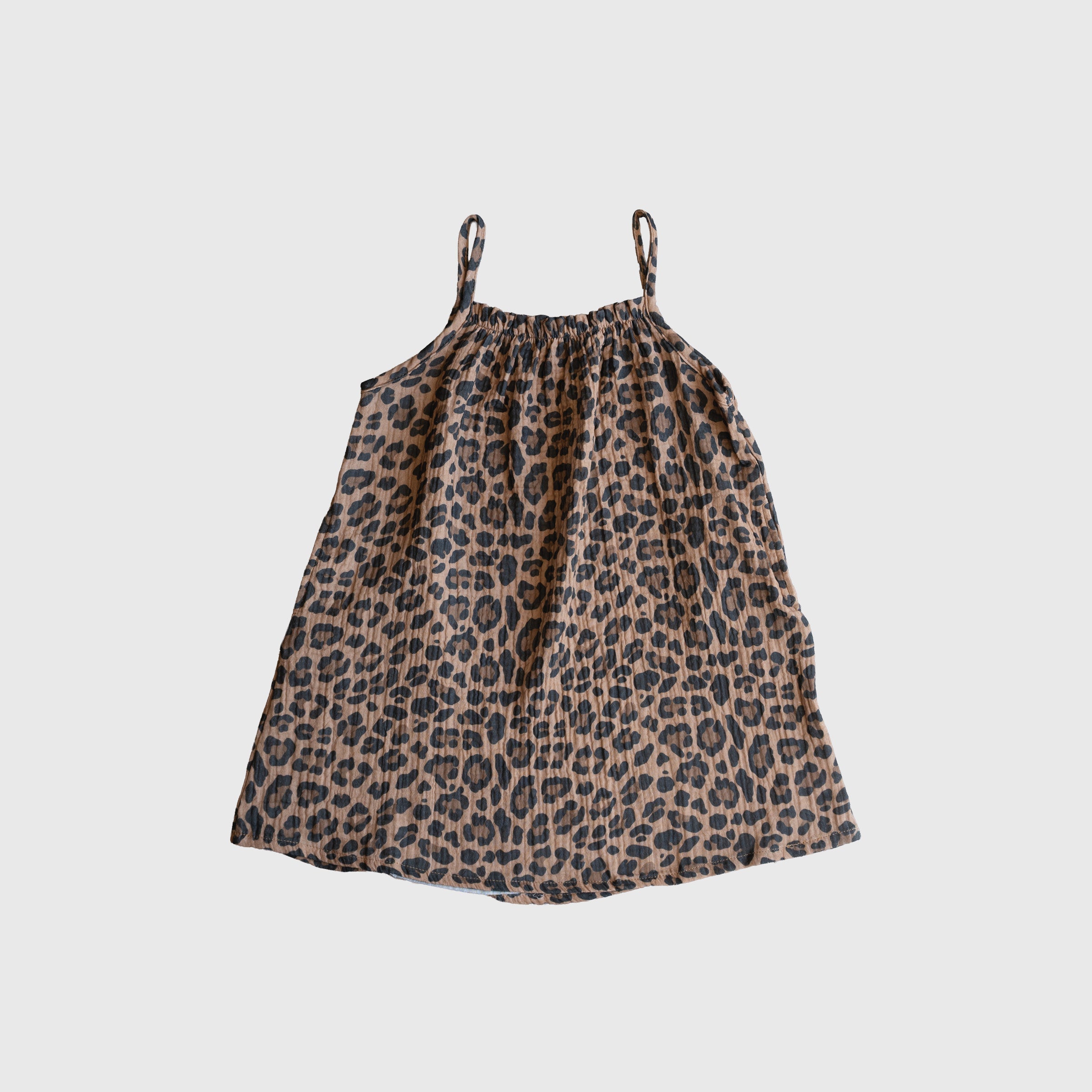 Kids Sleeveless Muslin A-Line Dress in Leopard Print