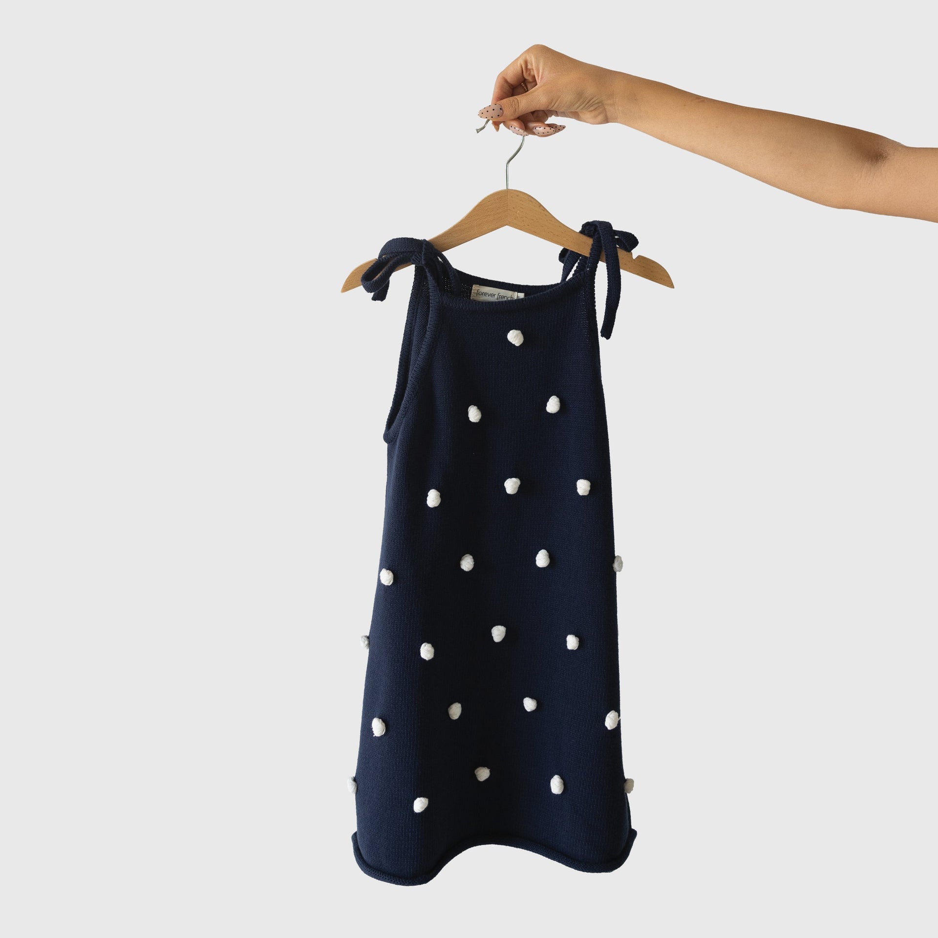 Emery Knit Dress with Tie Straps in Navy Blue