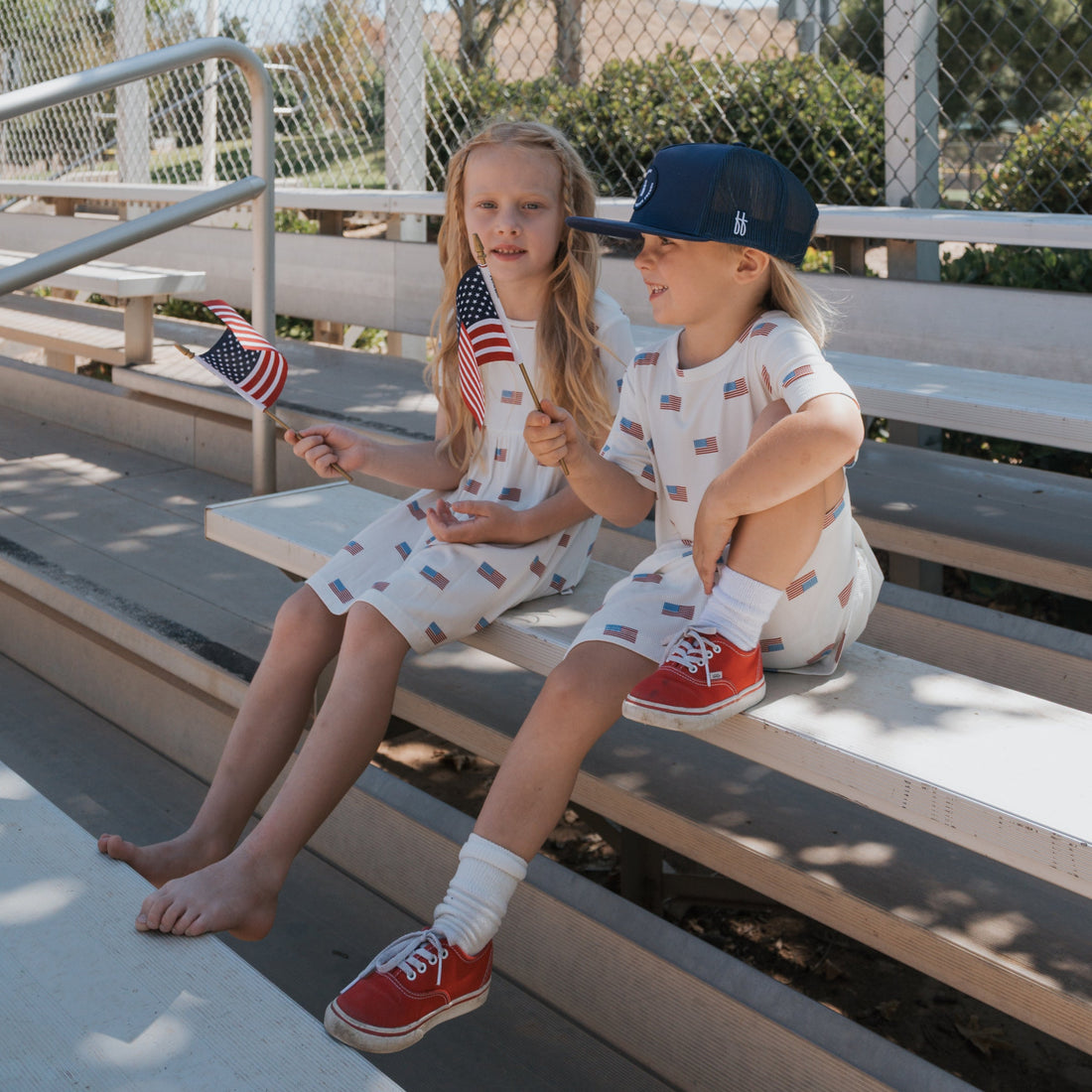 Patriotic Ribbed Bamboo T-Shirt Dress in Red, White and Blue
