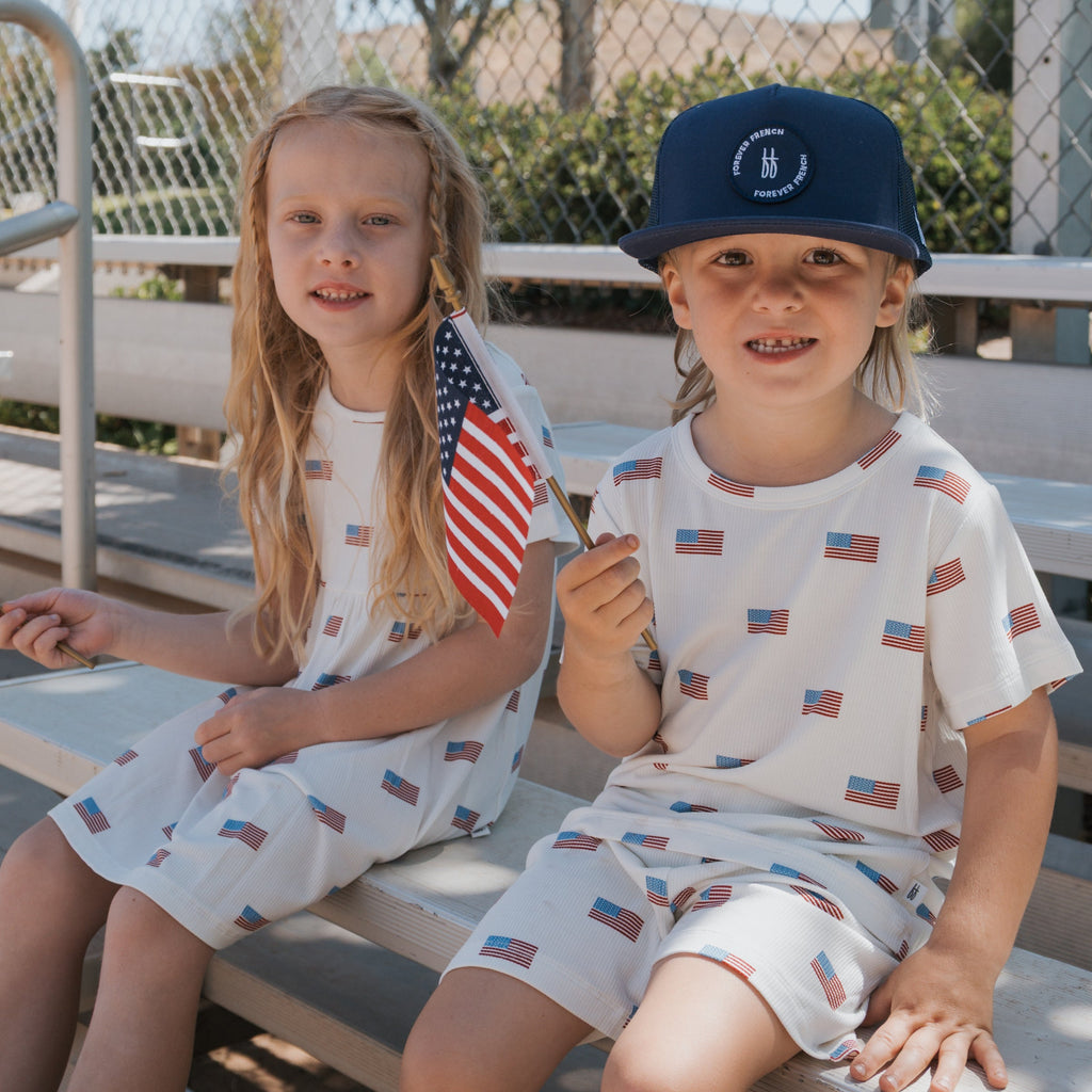 Kids Bamboo Short Set in Americana Ribbed Knit