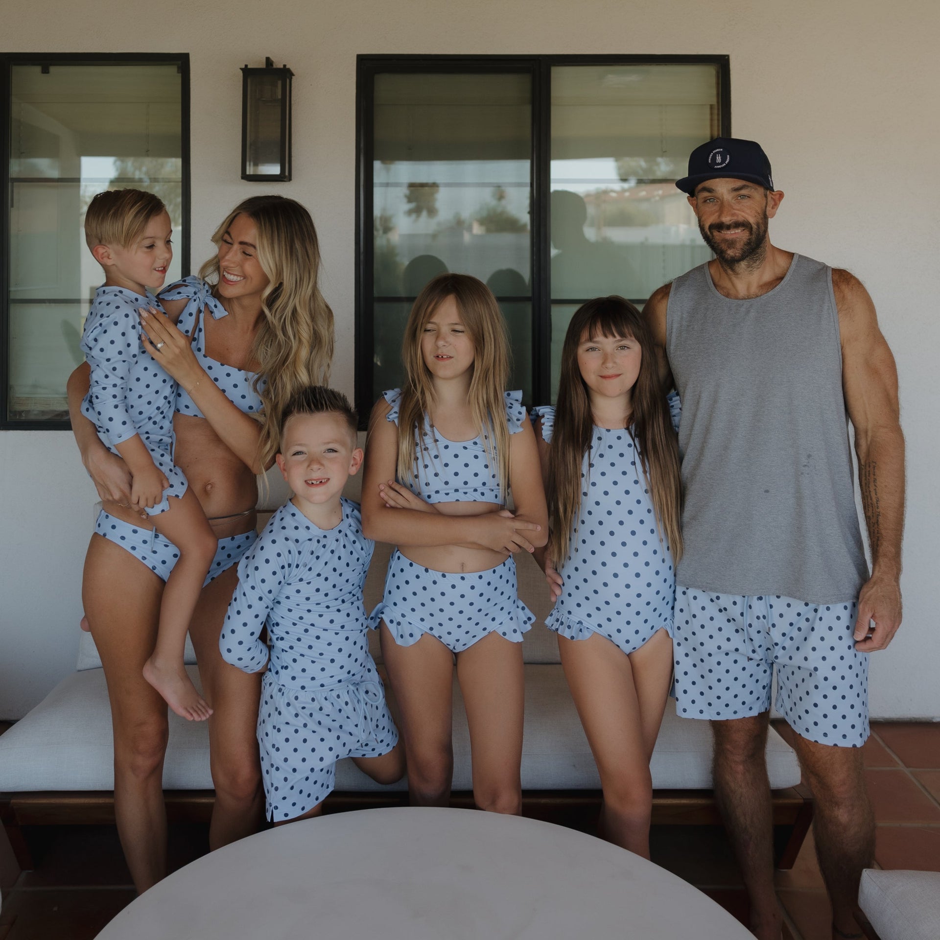 Kids Sully Rash Guard in Light Blue and Navy Blue Polka Dot