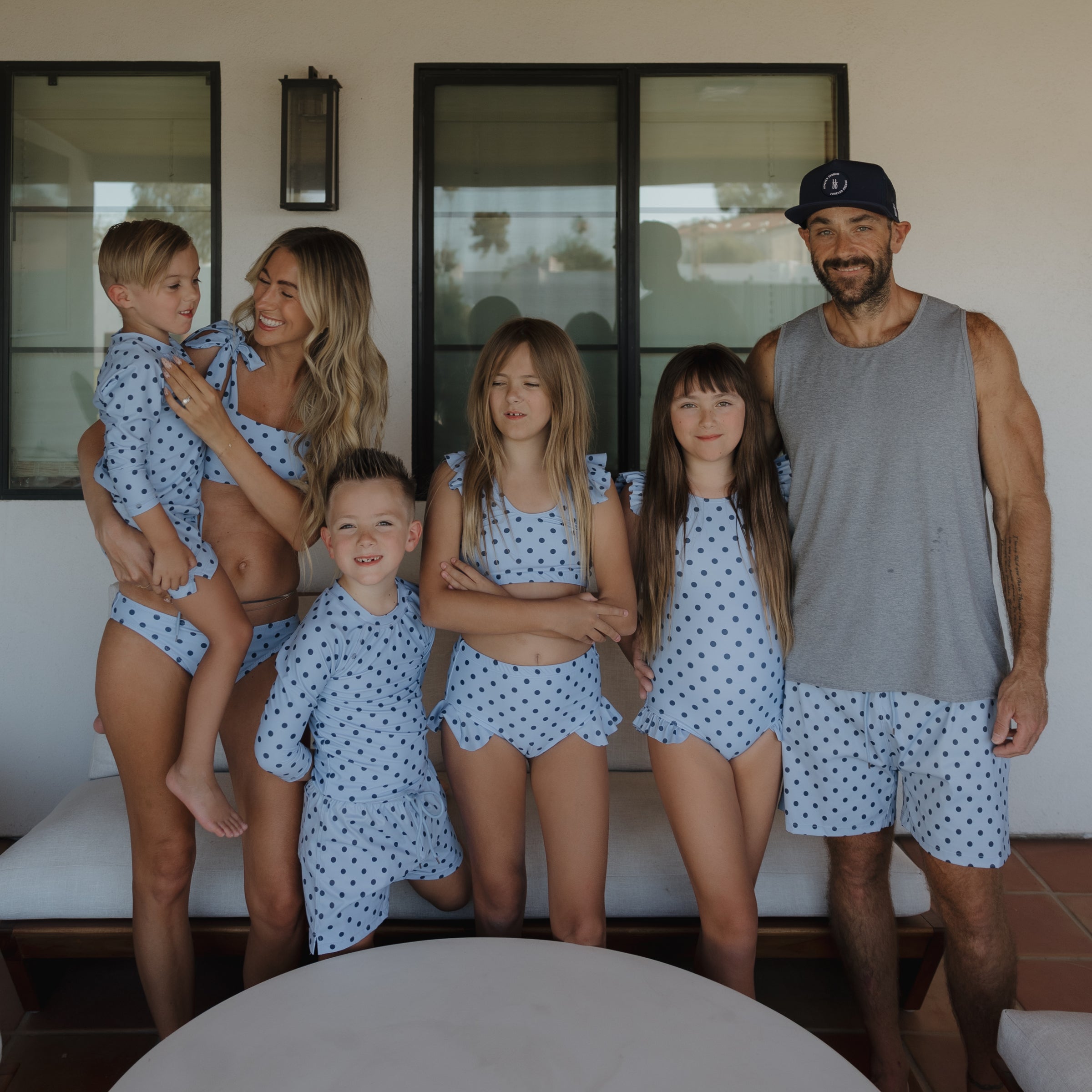 Kids Sully Rash Guard in Light Blue and Navy Blue Polka Dot