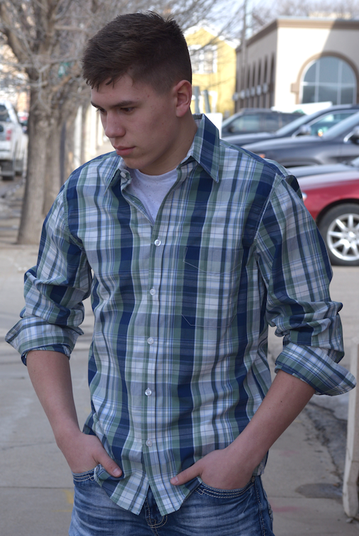 Classic green plaid button up dress shirt for men or women