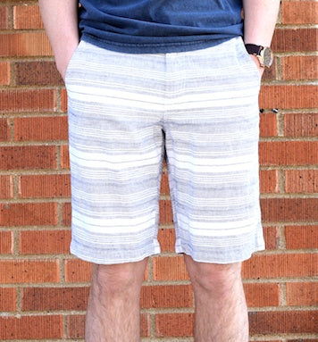 Navy and white striped linen-cotton blend shorts by Boutique 23