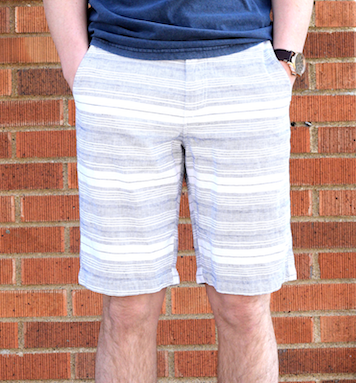Navy Striped White Shorts: Casual Linen-Cotton Blend Bottoms