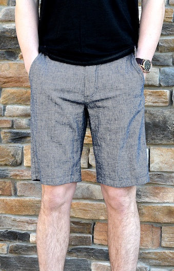 A pair of Navy Riverton cotton-linen blend shorts in a classic cut