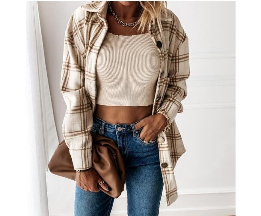 Flannel Plaid Shirts Long Sleeve Blouses Outwear