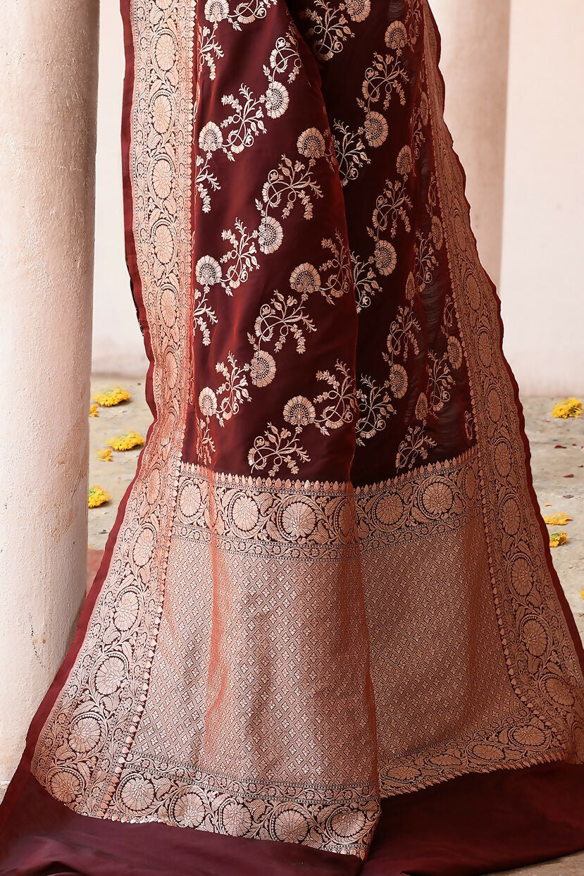 Coco Brown Banarasi Soft Pure Handloom Silk Saree
