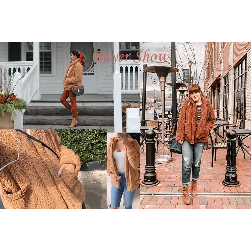 Women's Faux Fur Teddy Coat Zipper Fleece Jacket Casual Warm