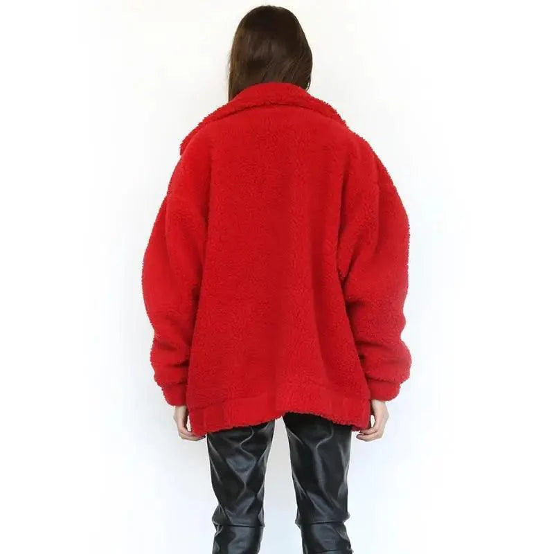 Women's Faux Fur Teddy Coat Zipper Fleece Jacket Casual Warm