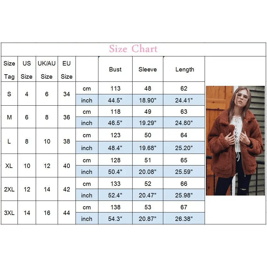 Women's Faux Fur Teddy Coat Zipper Fleece Jacket Casual Warm