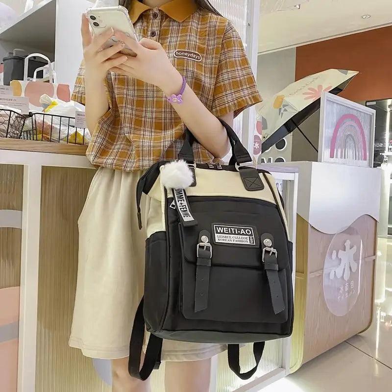 Preppy Patchwork Laptop Backpack for School and Travel