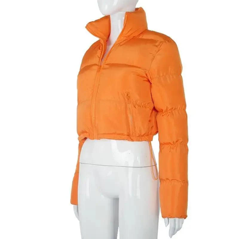 Women's Faux PU Leather Bubble Puffer Jacket Slim Fit Winter Coat