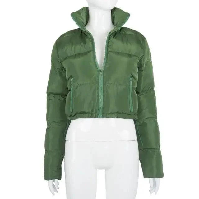 Women's Faux PU Leather Bubble Puffer Jacket Slim Fit Winter Coat