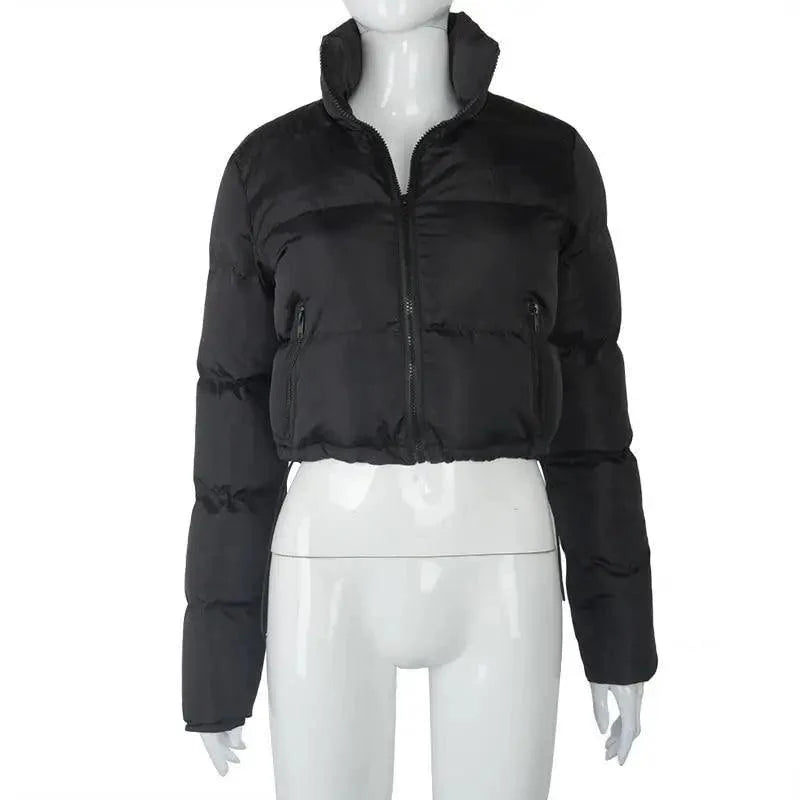 Women's Faux PU Leather Bubble Puffer Jacket Slim Fit Winter Coat