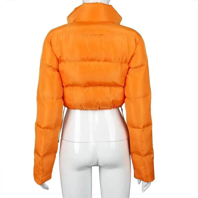 Women's Faux PU Leather Bubble Puffer Jacket Slim Fit Winter Coat