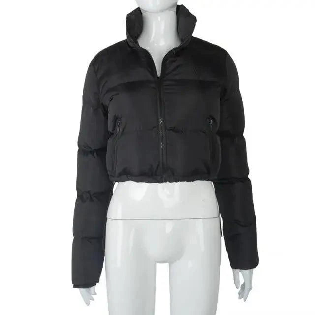 Women's Faux PU Leather Bubble Puffer Jacket Slim Fit Winter Coat
