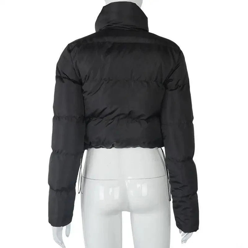 Women's Faux PU Leather Bubble Puffer Jacket Slim Fit Winter Coat