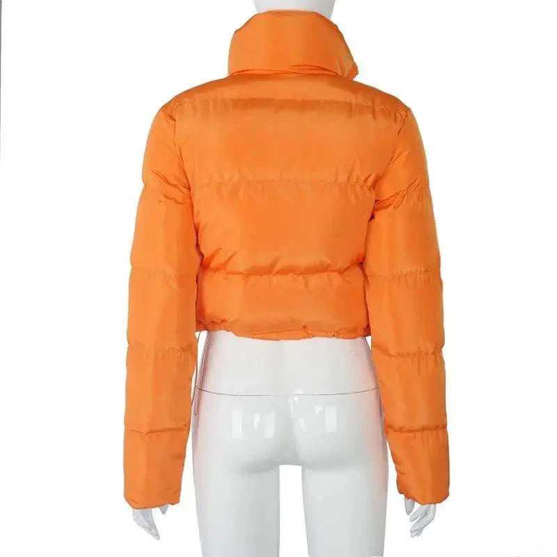 Women's Faux PU Leather Bubble Puffer Jacket Slim Fit Winter Coat