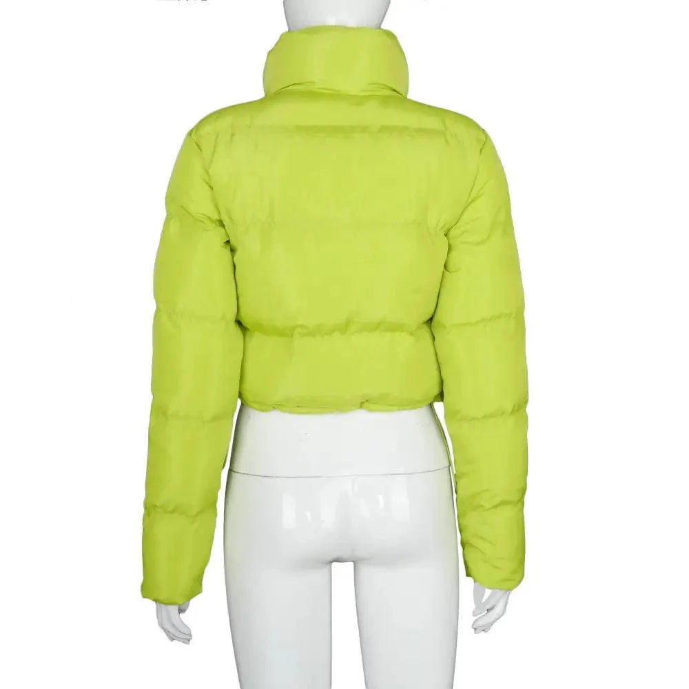 Women's Faux PU Leather Bubble Puffer Jacket Slim Fit Winter Coat