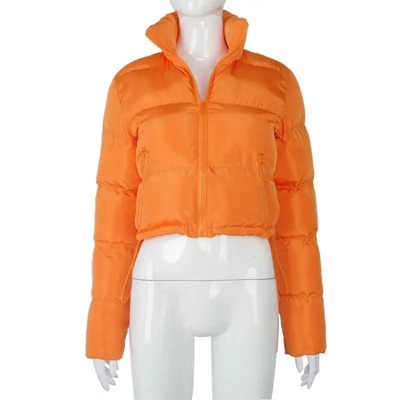 Women's Faux PU Leather Bubble Puffer Jacket Slim Fit Winter Coat