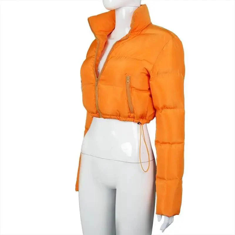 Women's Faux PU Leather Bubble Puffer Jacket Slim Fit Winter Coat