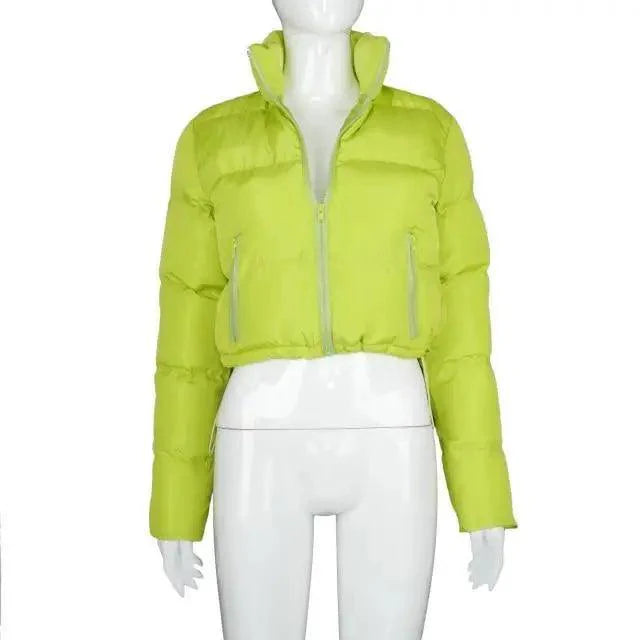 Women's Faux PU Leather Bubble Puffer Jacket Slim Fit Winter Coat